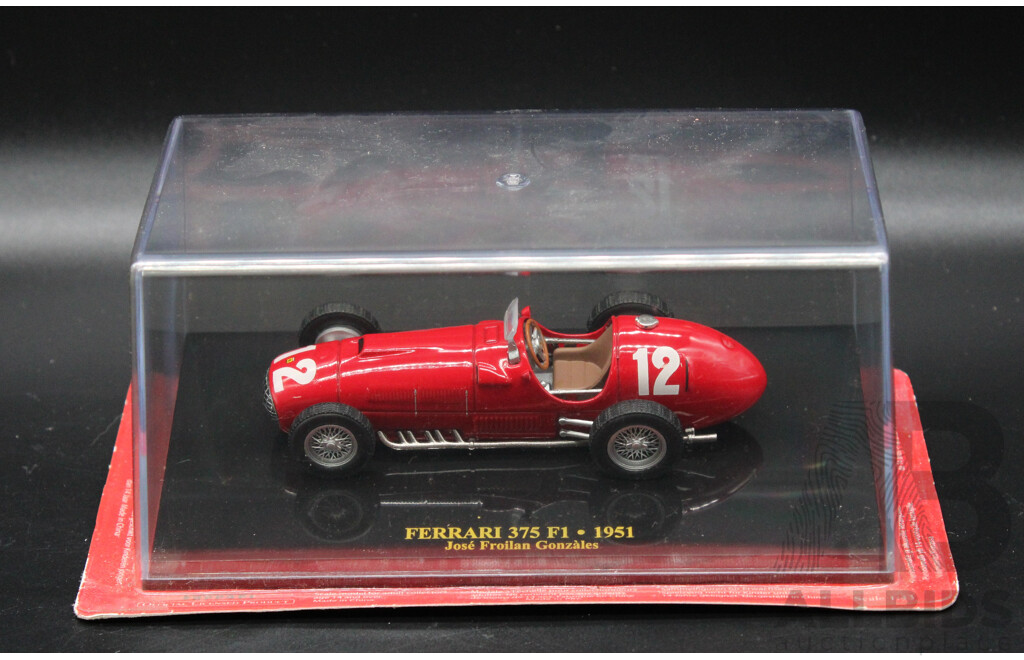 Five Diecast Ferraris Including 156 F1, F246, 500 F2, 158 F1 -1964 , 375 F1 - 1951  - 1:43 Scale