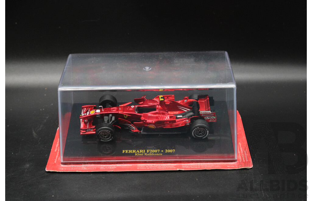 Five Diecast Ferraris Including - F2007 Kimi Raikkonen, F2004 Michael Schumacher,  F2001, F2003-GA, F2002 1:43 Scale