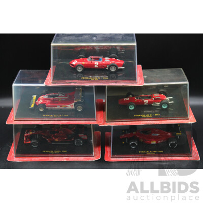Five Diecast Ferraris Including - F2008, F1-90 1900 , 158 F1 1964, 156 F1 1961, 312 T4 1979 - 1:43 Scale