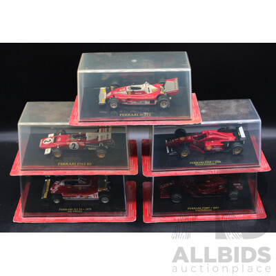 Five Diecast Ferraris Including - 312T2, F312 B2, F310 1996, 312 T4 1979, F2007 - 1:43 Scale