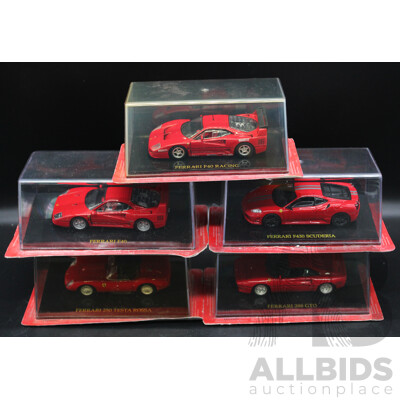 Five Diecast Ferraris Including - F40 Racing, F40, F430 Scuderia, 250 Testa Rossa, 288 GTO - 1:43 Scale