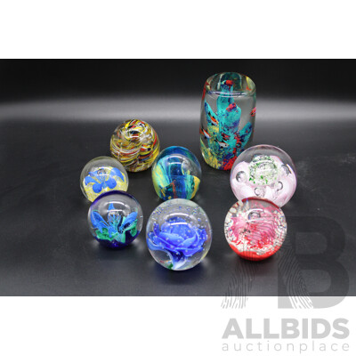 Assorted Glass Colorful Paperweight - Lot of 8