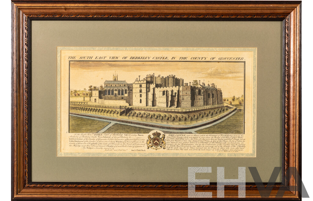 The South East View of Berkeley Castle, in the County of Gloucester, Antique Hand Coloured Copperplate Engraving Print, 40 x 58 cm (frame)
