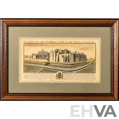 The South East View of Berkeley Castle, in the County of Gloucester, Antique Hand Coloured Copperplate Engraving Print, 40 x 58 cm (frame)