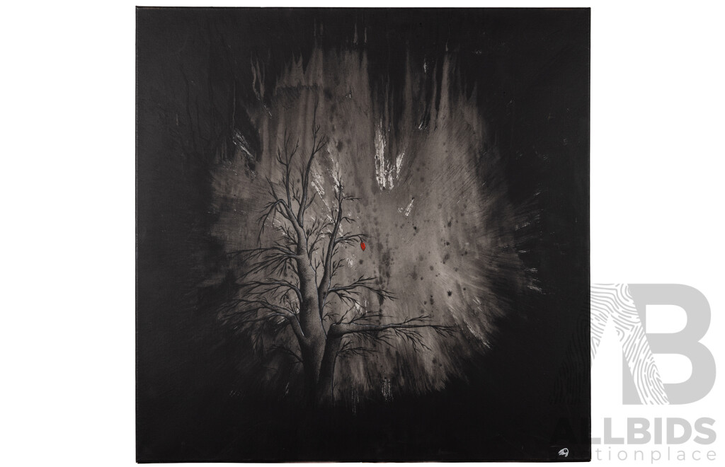 Artist Unknown (20th Century), Lone Red Leaf, Original Oil on Canvas, 76 x 76 cm