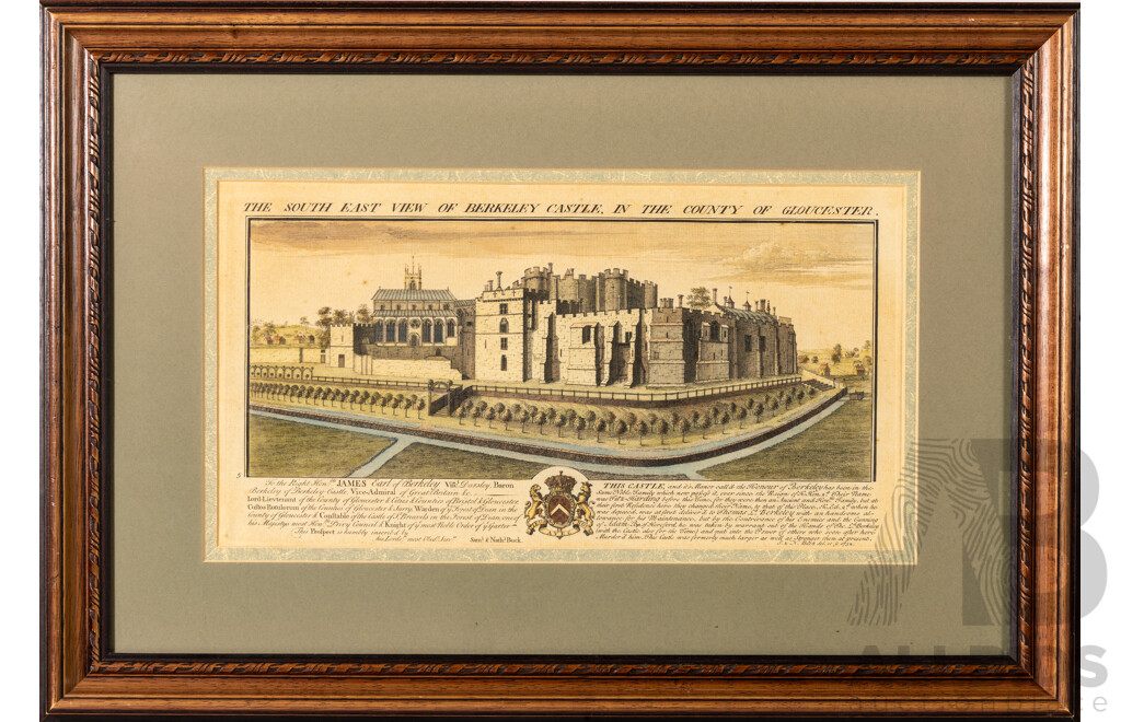 The South East View of Berkeley Castle, in the County of Gloucester, Antique Hand Coloured Copperplate Engraving Print, 40 x 58 cm (frame)
