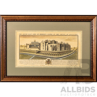 The South East View of Berkeley Castle, in the County of Gloucester, Antique Hand Coloured Copperplate Engraving Print, 40 x 58 cm (frame)