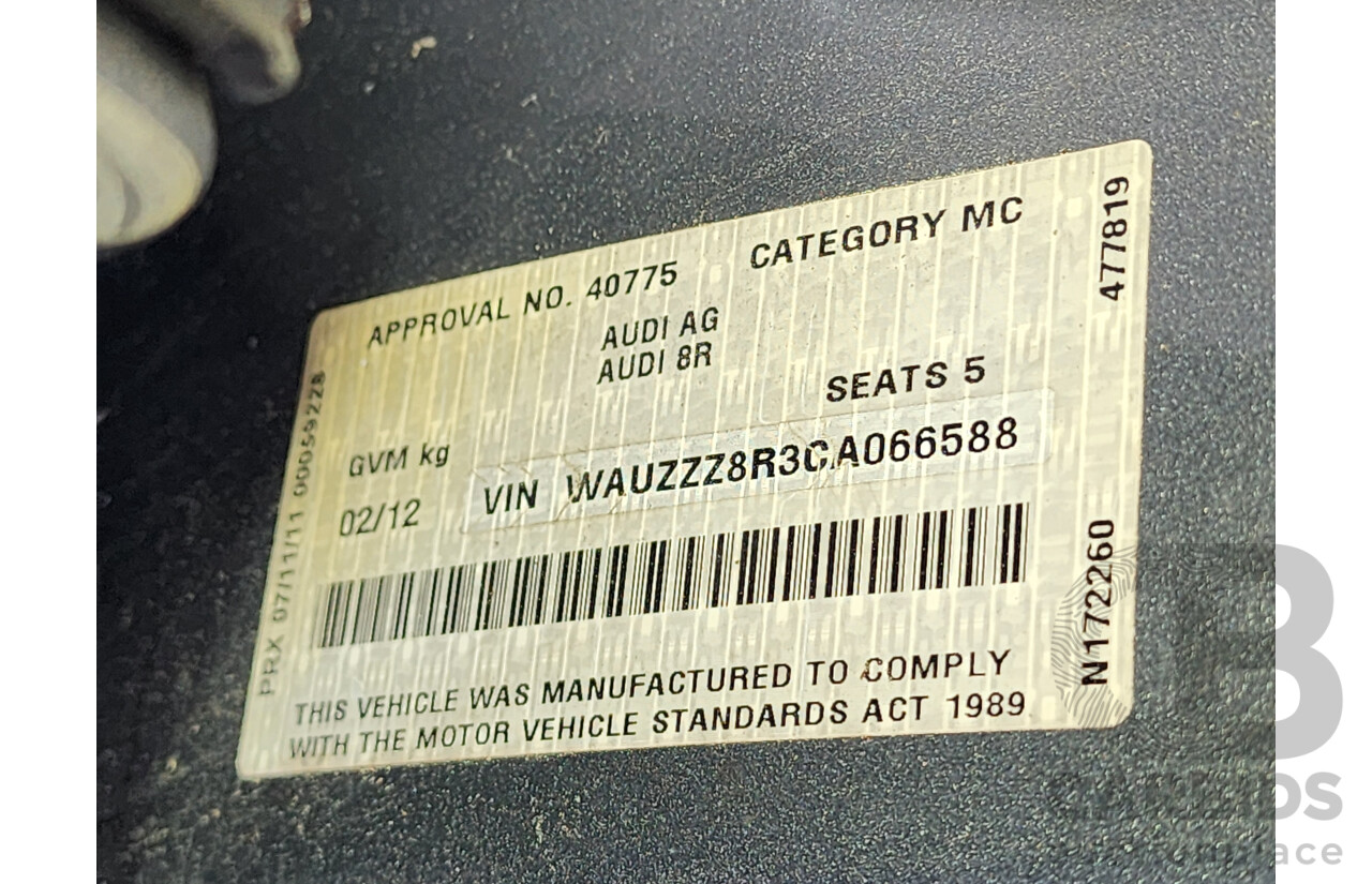 2/2012 Audi Q5 2.0 TFSI Quattro 8R MY12 4d Wagon Grey 2.0L