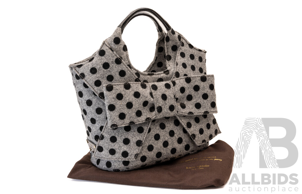 Kate Spade New York Ribbon Motif Tote Bag in Gray and Black. All-over Polka Dot