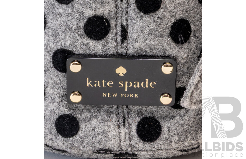 Kate Spade New York Ribbon Motif Tote Bag in Gray and Black. All-over Polka Dot