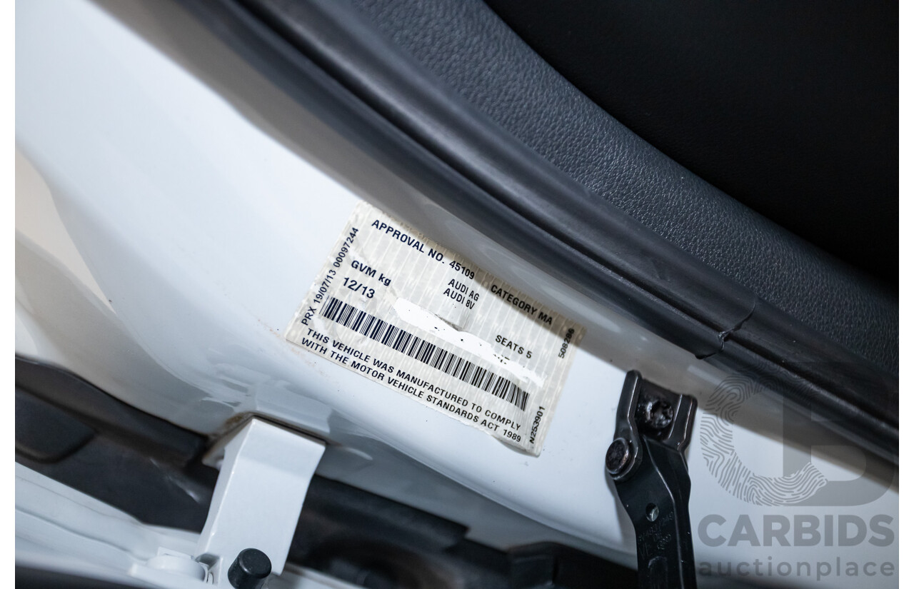 12/2013 Audi A3 1.8 TFSI Quattro S-Line Ambition (AWD) 8V 5D Hatchback Glacier White Turbo 1.8L