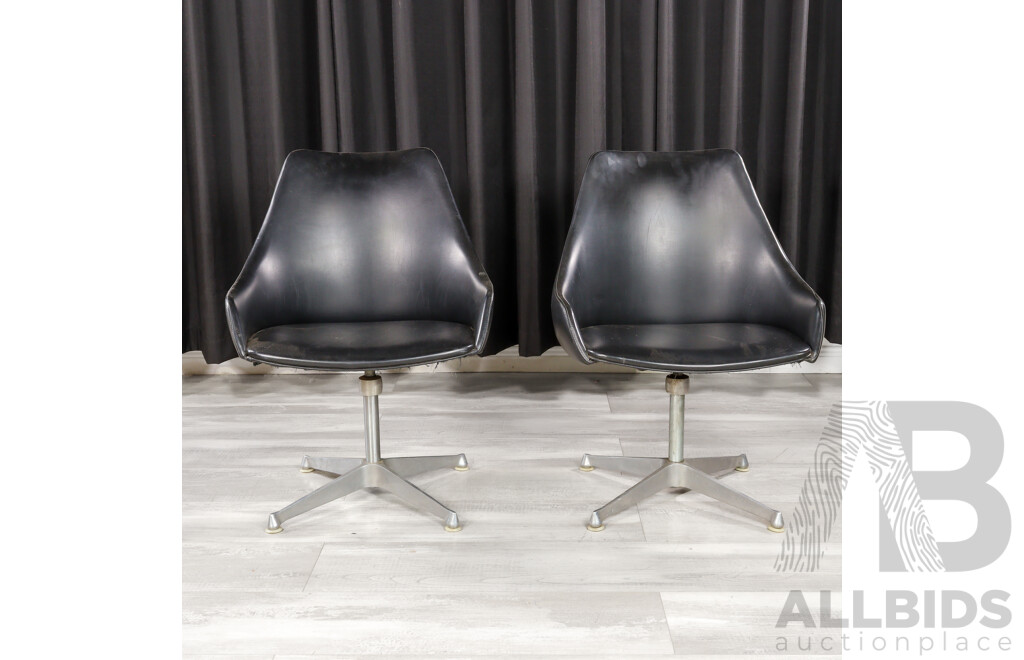 Pair of Black Leather Swivel Tub Chairs by Framac Furniture