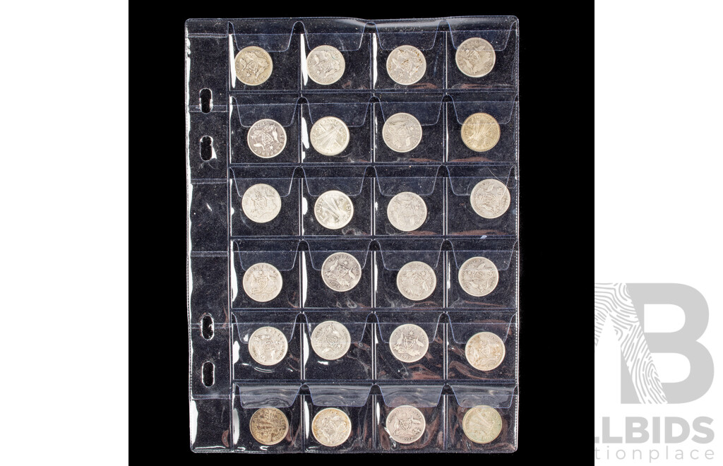 Seventy Two Australian Silver Threepence Examples Spanning 1910 to 1963 Including 1916M, 1917M, 1918M, 1919M, 1921M, 1942D, 1944S