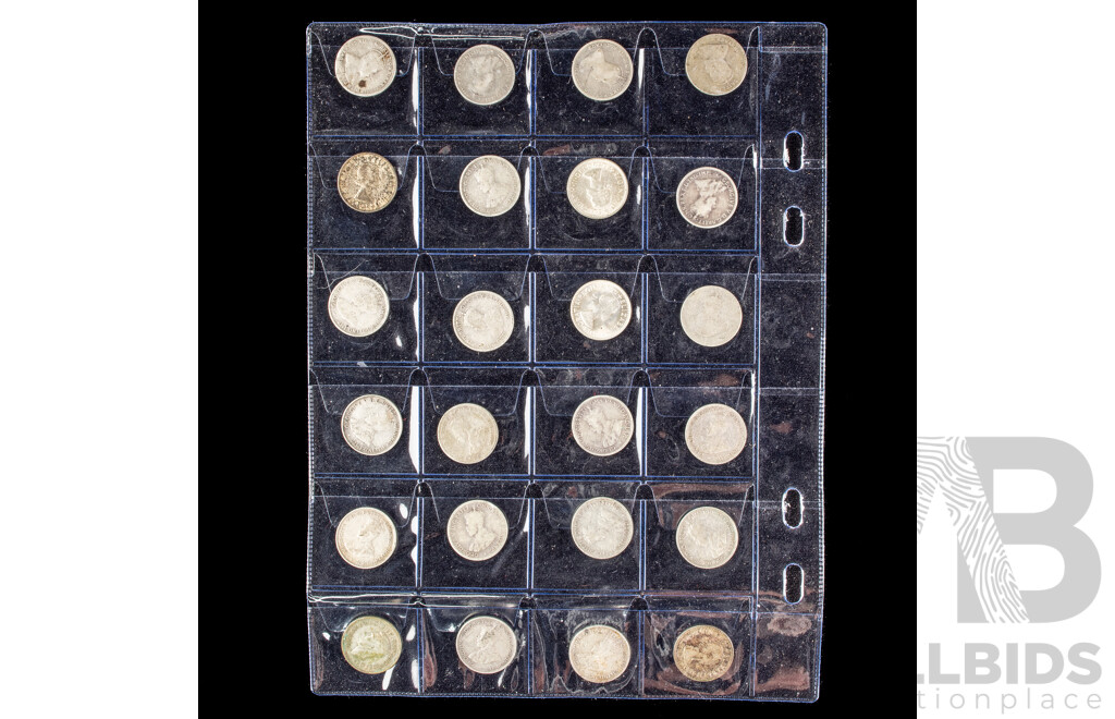 Seventy Two Australian Silver Threepence Examples Spanning 1910 to 1963 Including 1916M, 1917M, 1918M, 1919M, 1921M, 1942D, 1944S