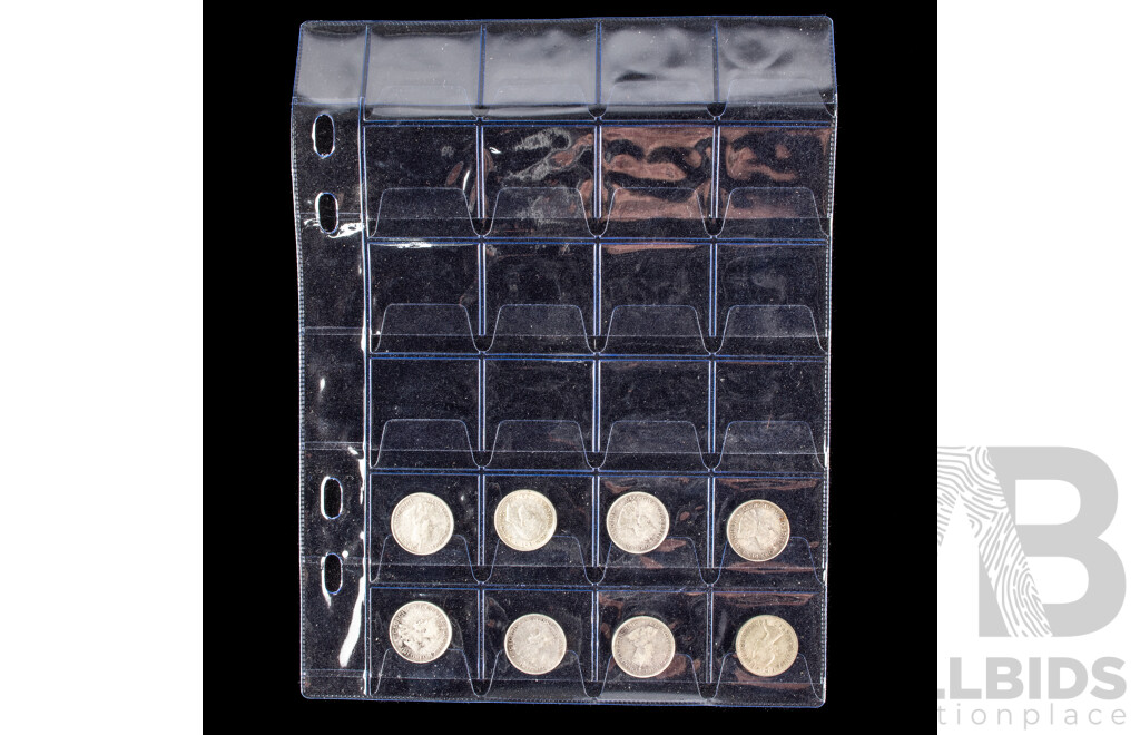 Seventy Two Australian Silver Threepence Examples Spanning 1910 to 1963 Including 1916M, 1917M, 1918M, 1919M, 1921M, 1942D, 1944S