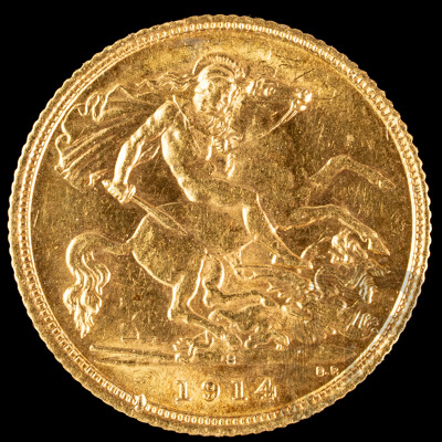 Australian 1914 KGV Gold Half Sovereign, Sydney Mint .916