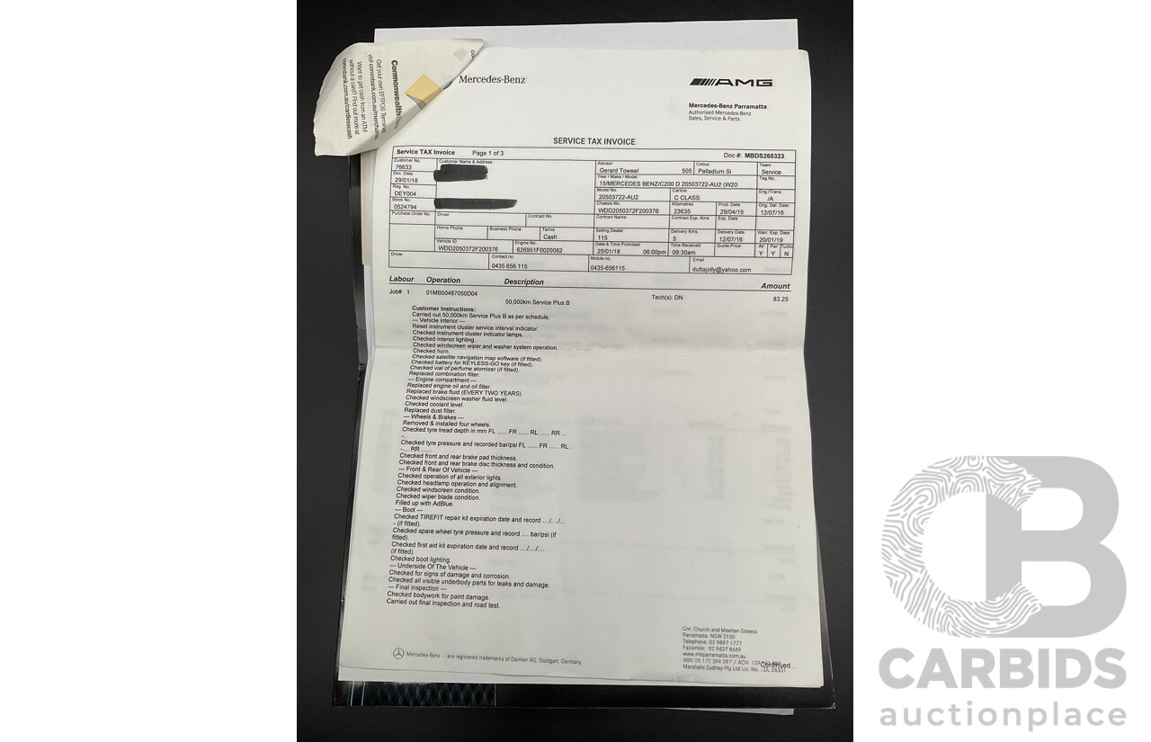 7/2015 Mercedes-Benz C200 Bluetec 205 4d Sedan Palladium Silver Turbo Diesel 1.6L