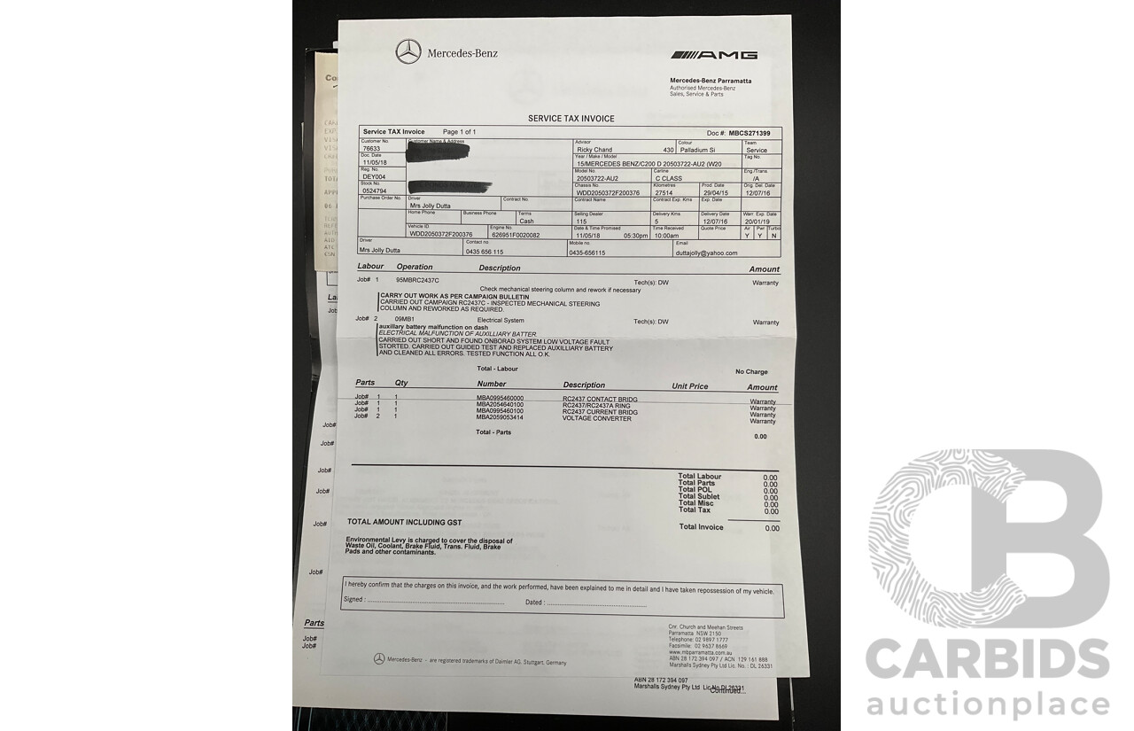 7/2015 Mercedes-Benz C200 Bluetec 205 4d Sedan Palladium Silver Turbo Diesel 1.6L