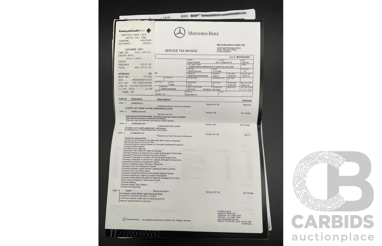 7/2015 Mercedes-Benz C200 Bluetec 205 4d Sedan Palladium Silver Turbo Diesel 1.6L