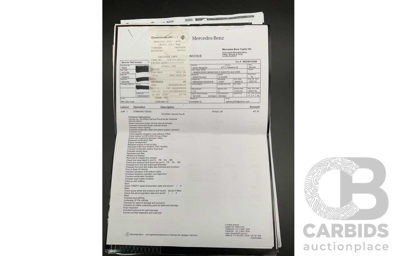 7/2015 Mercedes-Benz C200 Bluetec 205 4d Sedan Palladium Silver Turbo Diesel 1.6L