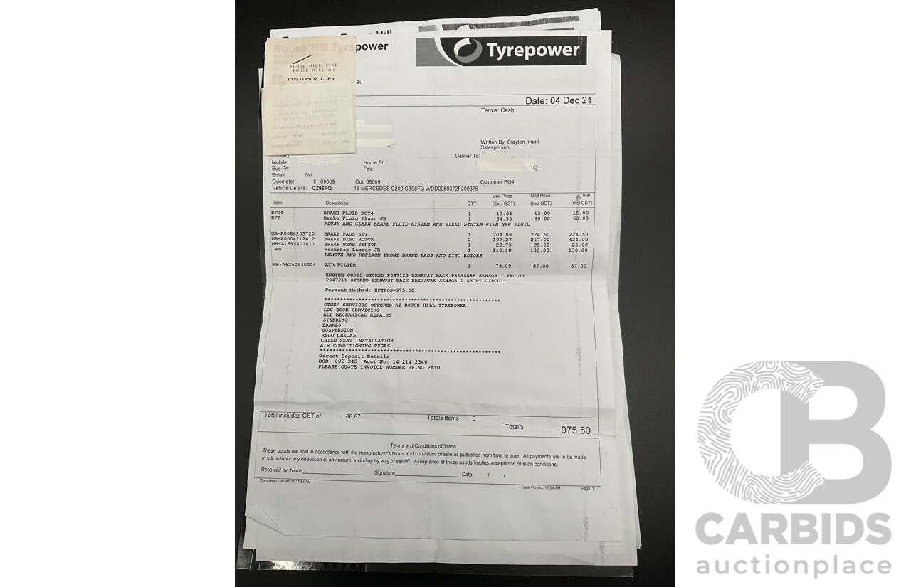 7/2015 Mercedes-Benz C200 Bluetec 205 4d Sedan Palladium Silver Turbo Diesel 1.6L