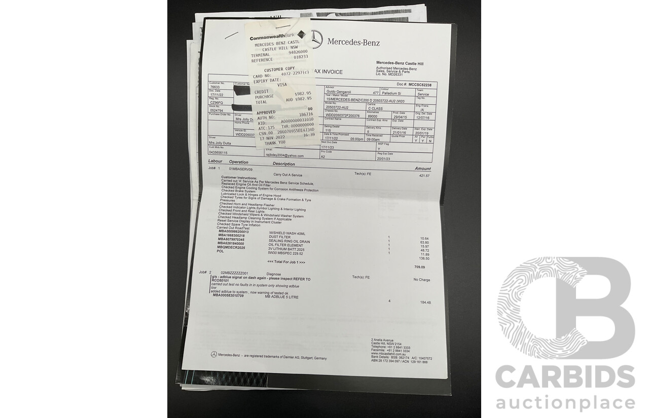 7/2015 Mercedes-Benz C200 Bluetec 205 4d Sedan Palladium Silver Turbo Diesel 1.6L