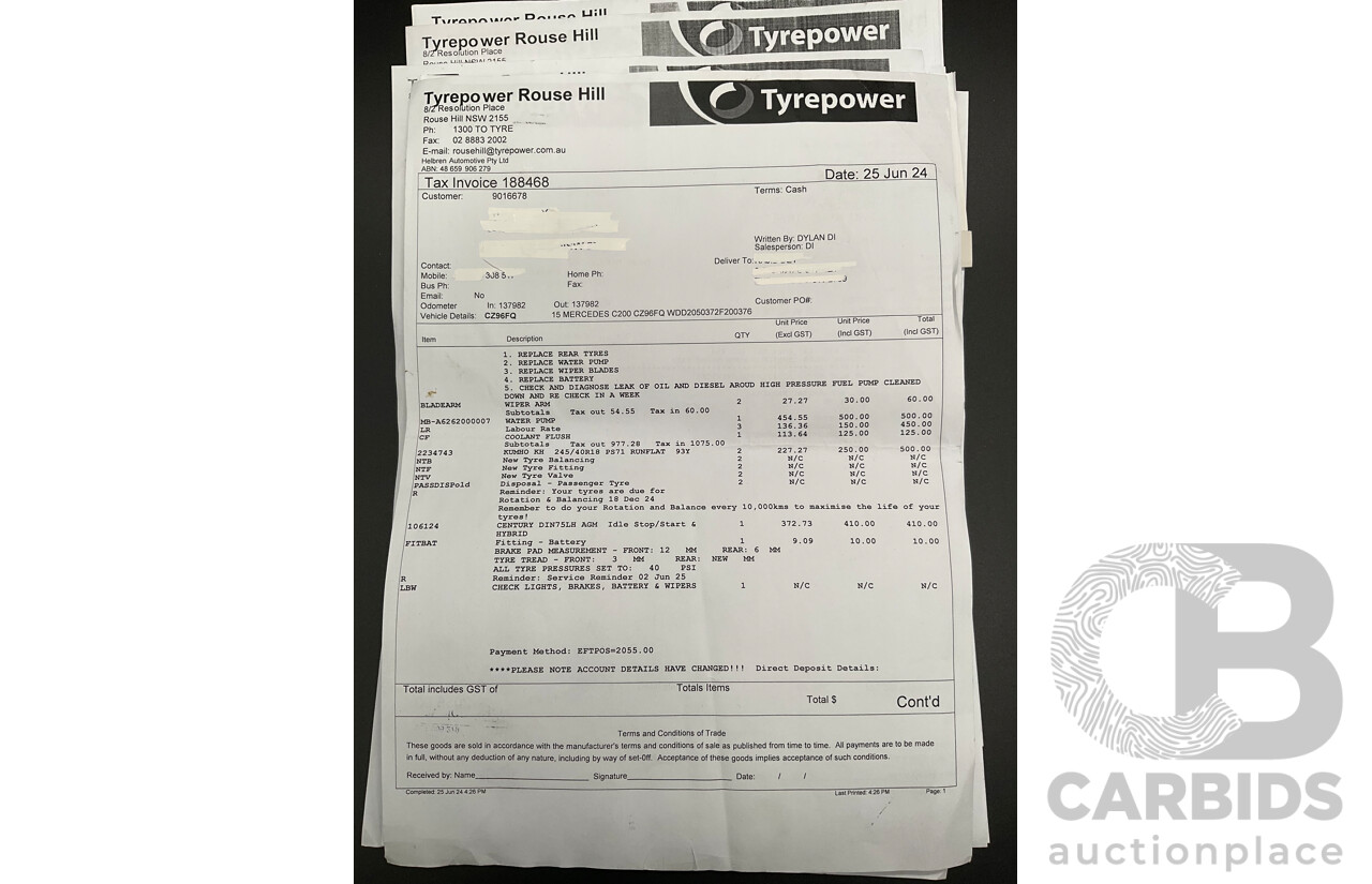 7/2015 Mercedes-Benz C200 Bluetec 205 4d Sedan Palladium Silver Turbo Diesel 1.6L