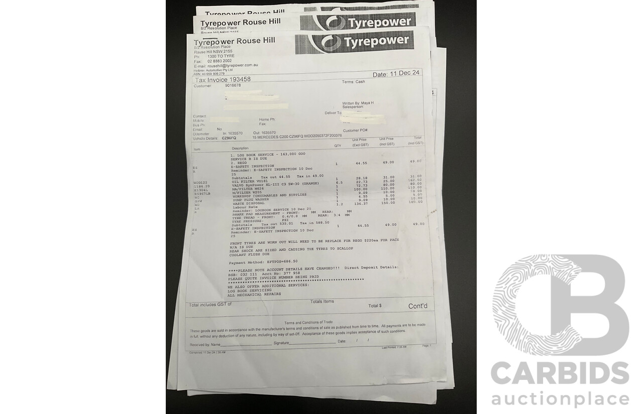 7/2015 Mercedes-Benz C200 Bluetec 205 4d Sedan Palladium Silver Turbo Diesel 1.6L