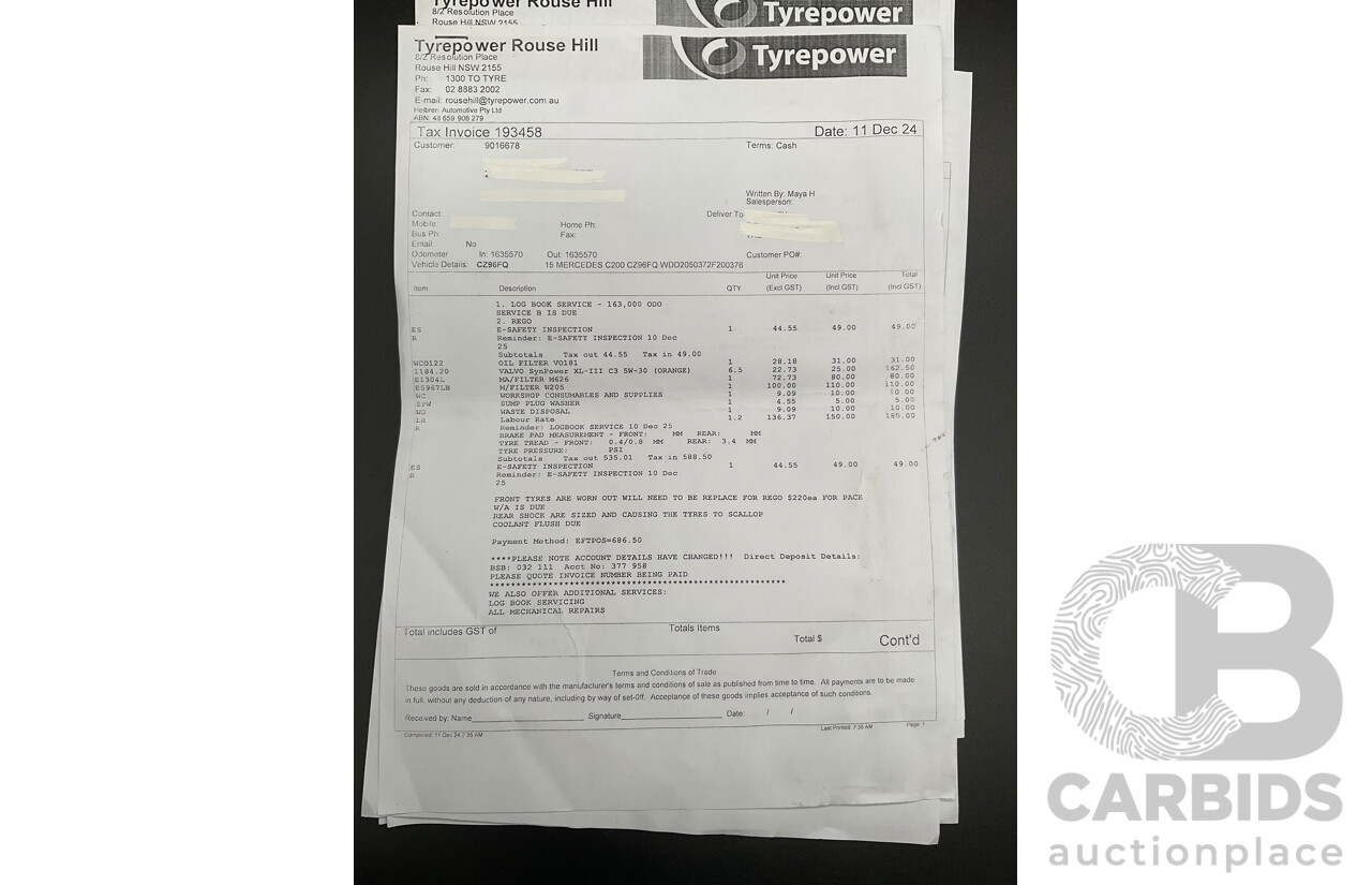 7/2015 Mercedes-Benz C200 Bluetec 205 4d Sedan Palladium Silver Turbo Diesel 1.6L