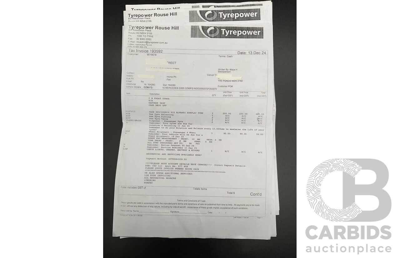 7/2015 Mercedes-Benz C200 Bluetec 205 4d Sedan Palladium Silver Turbo Diesel 1.6L