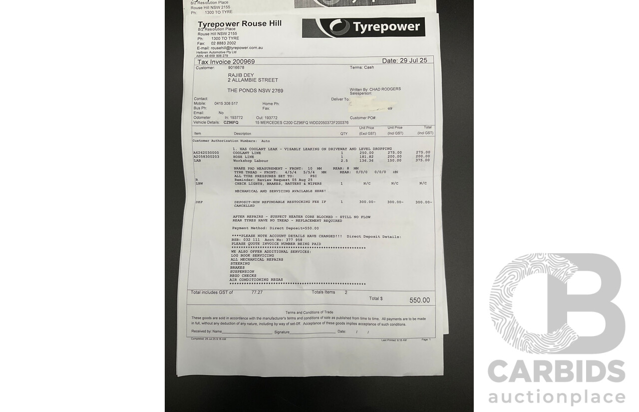 7/2015 Mercedes-Benz C200 Bluetec 205 4d Sedan Palladium Silver Turbo Diesel 1.6L