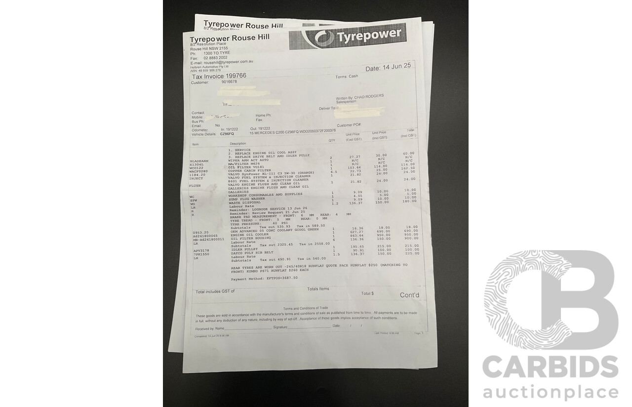 7/2015 Mercedes-Benz C200 Bluetec 205 4d Sedan Palladium Silver Turbo Diesel 1.6L