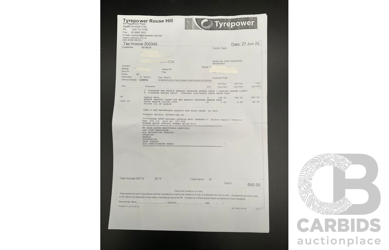 7/2015 Mercedes-Benz C200 Bluetec 205 4d Sedan Palladium Silver Turbo Diesel 1.6L