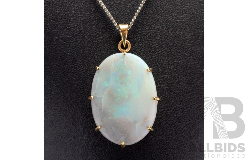 9ct Vintage Solid Australian Opal Pendant, 36mm, 5.65 Grams