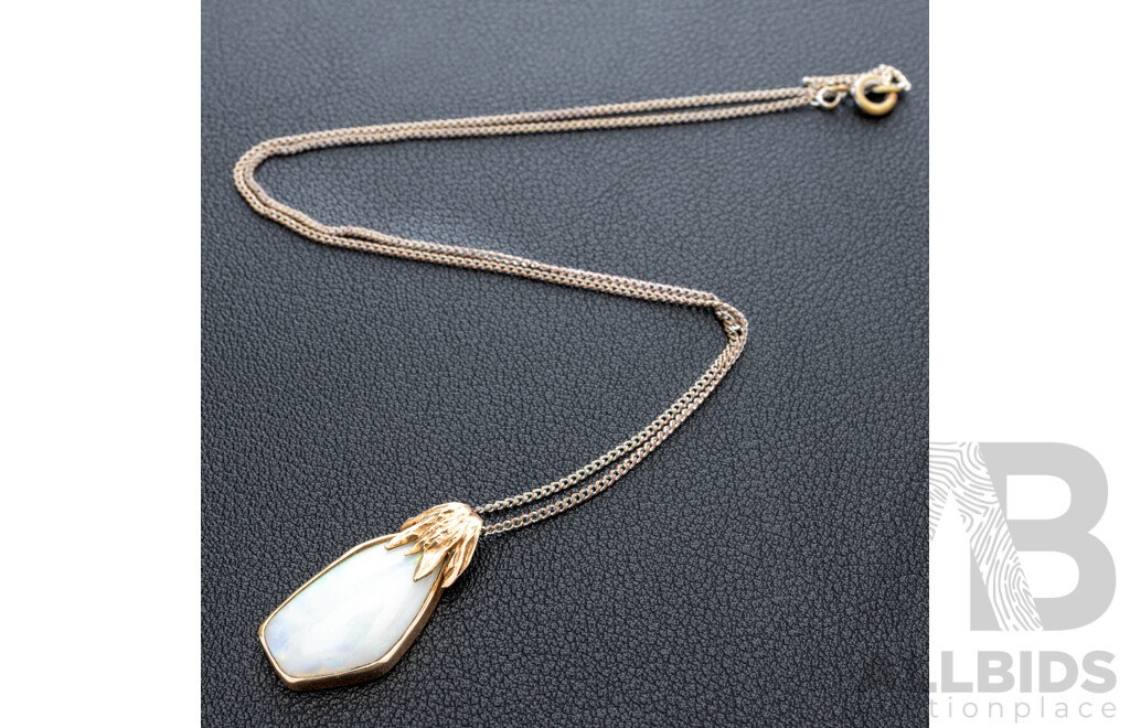 9ct Vintage Australian Solid Opal Pendant, 25mm, 2.16 Grams