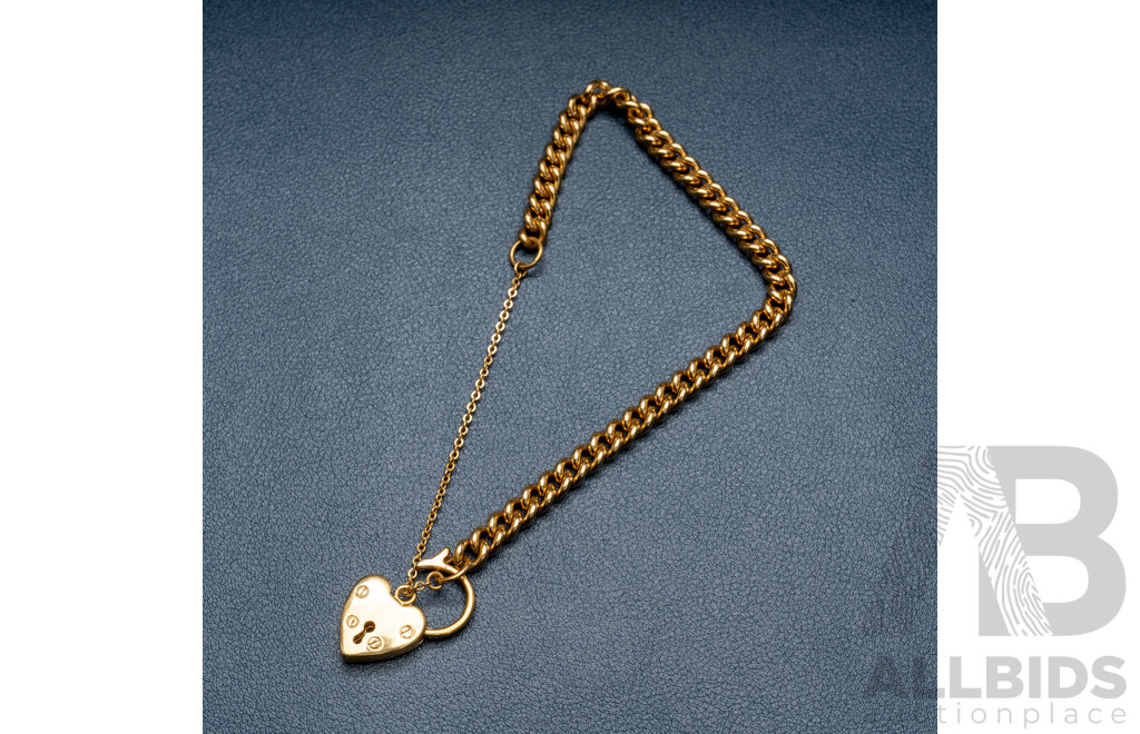 Vintage 4-6ct Gold Curb Link Padlock Bracelet, 19cm, 18.65 Grams