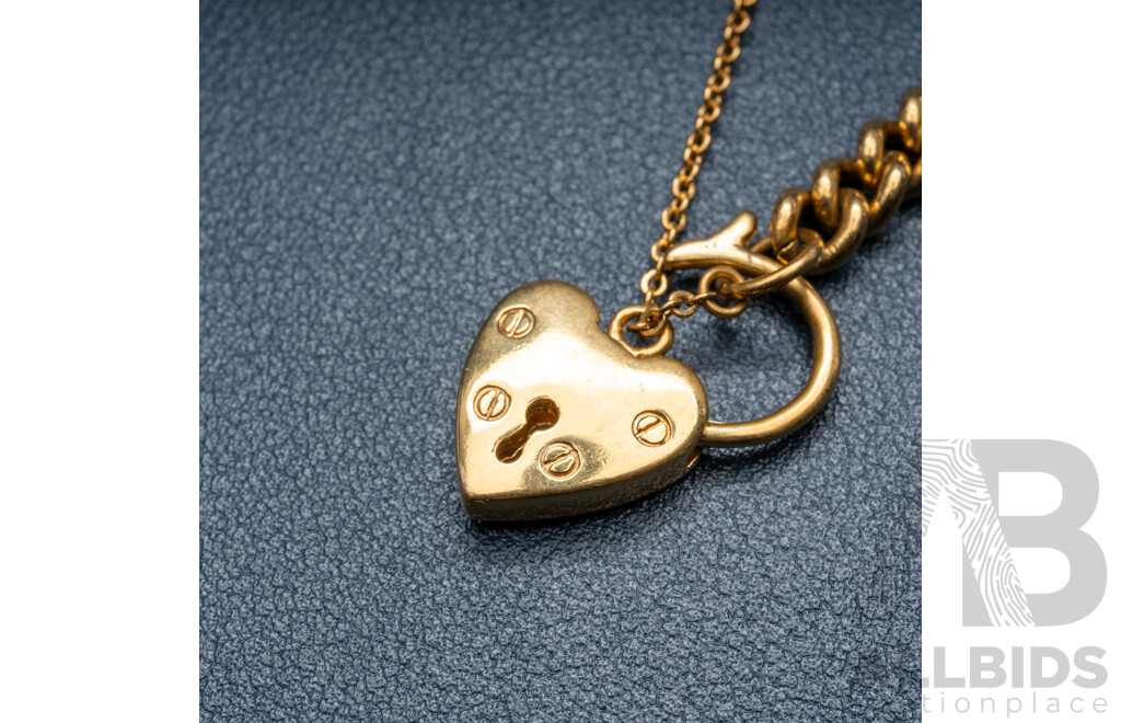 Vintage 4-6ct Gold Curb Link Padlock Bracelet, 19cm, 18.65 Grams