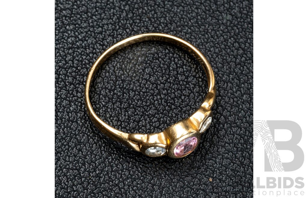 9ct Pink & White Cubic Zirconia Trilogy Ring, Size M, 1.42 Grams