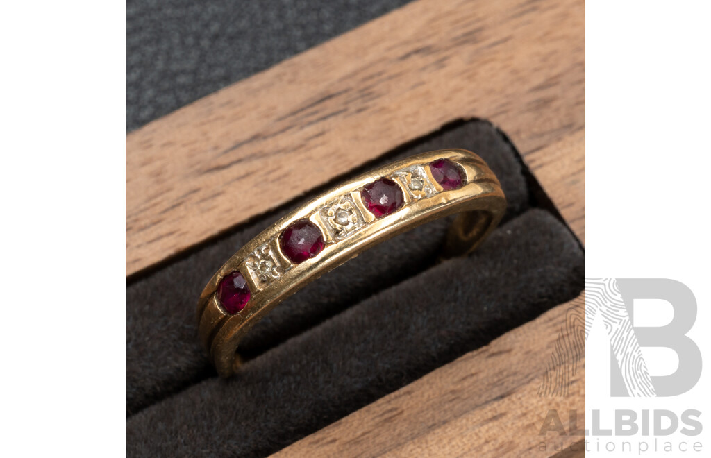 9ct created ruby & diamond Ring, Size O, 2.10 Grams