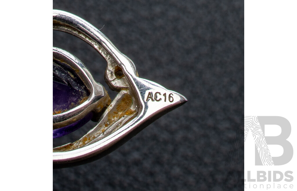 9ct Two Tone Gold Amethyst & Diamond Set Heart Pendant, TDW 0.01ct, 18mm,  1.11 Grams
