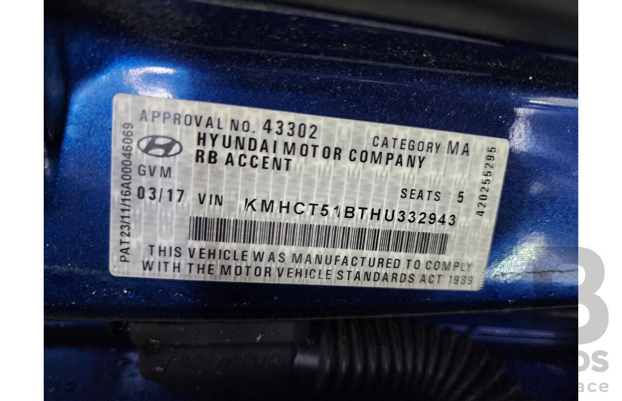 3/2017 Hyundai Accent Active RB4 MY17 5d Hatchback Blue 1.4L