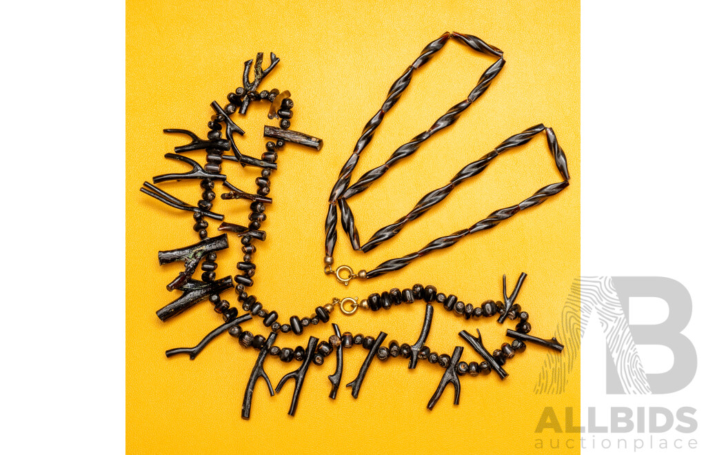 Vintage (2) Black Coral Beaded Necklaces, 42cm & 44cm Long