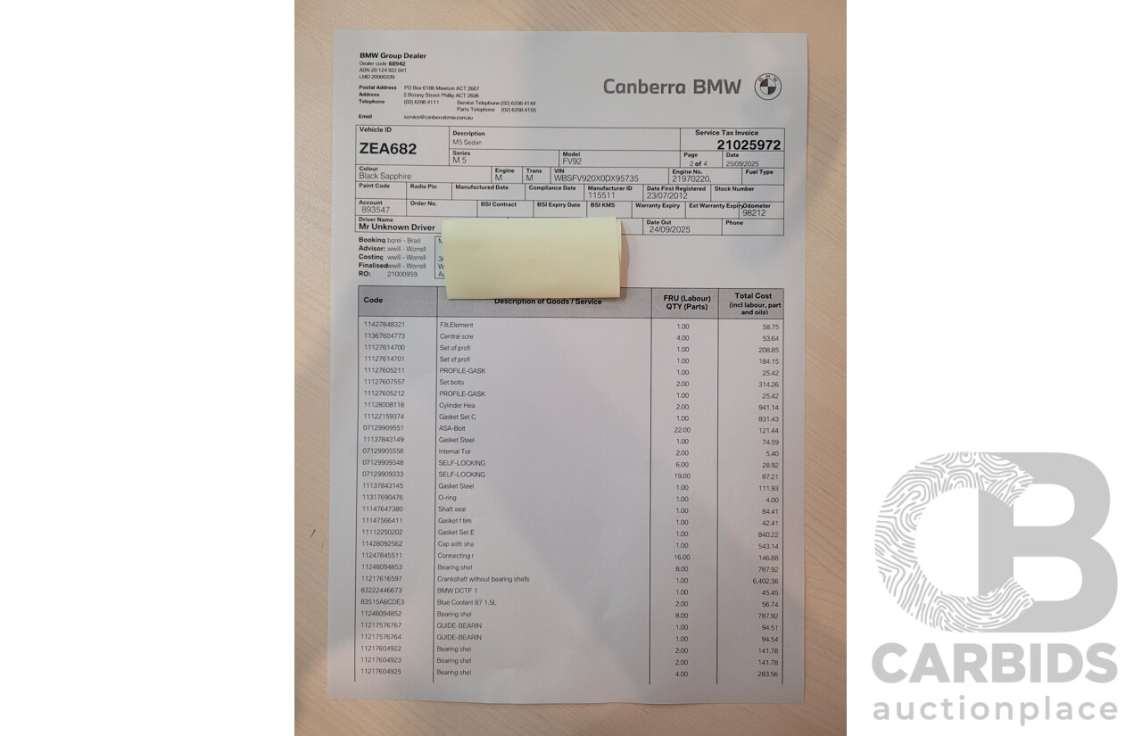 7/2012 BMW M5 F10 MY12 4d Sedan Sapphire Black Metallic Twin Turbo V8 4.4L