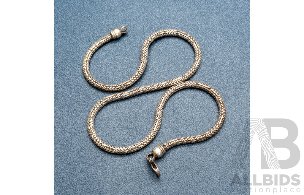 Ornate Sterling Silver Herringbone Rope Link Necklace, 48cm, 53.0 Grams