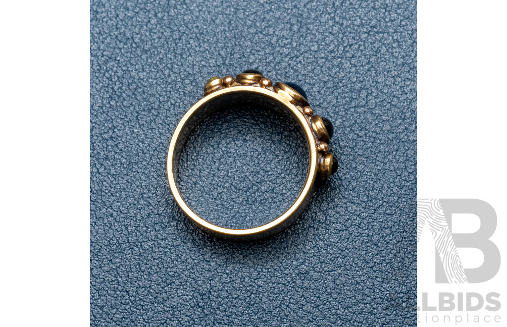 18ct/Sterling Silver Sapphire Gypsy Ring, Size O, 6.13 Grams