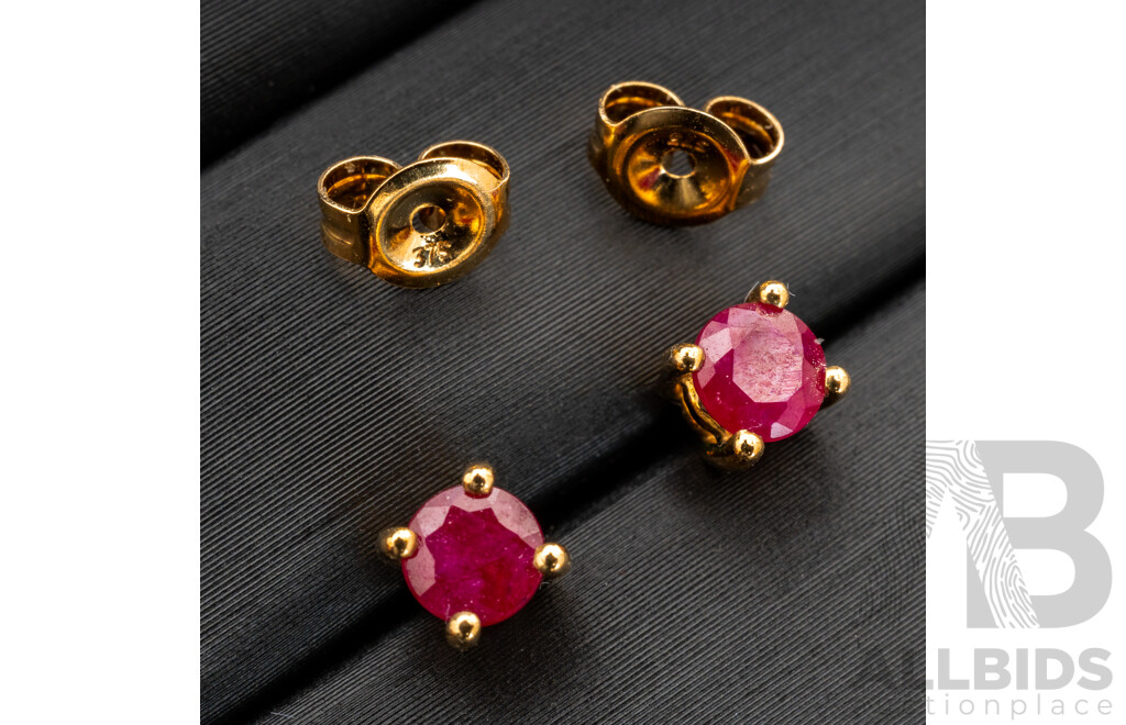 BRAND NEW - 9ct Yellow Gold Ruby Stud Earrings, 4.0mm, 0.86 Grams