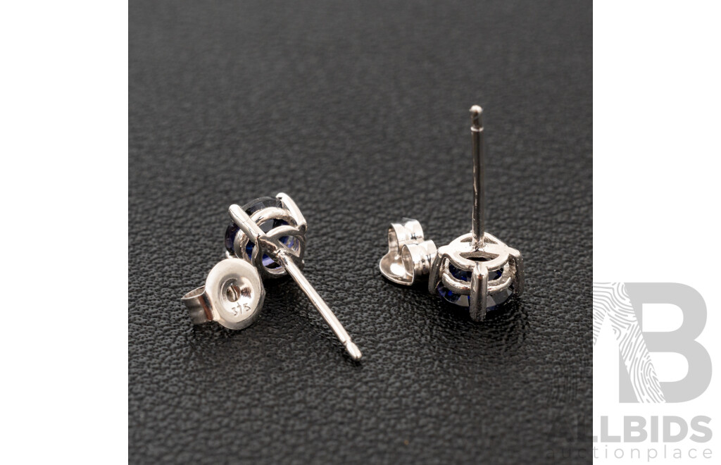 BRAND NEW - 9ct White Gold Iolite Stud Earrings, 4.9mm, 0.81 Grams