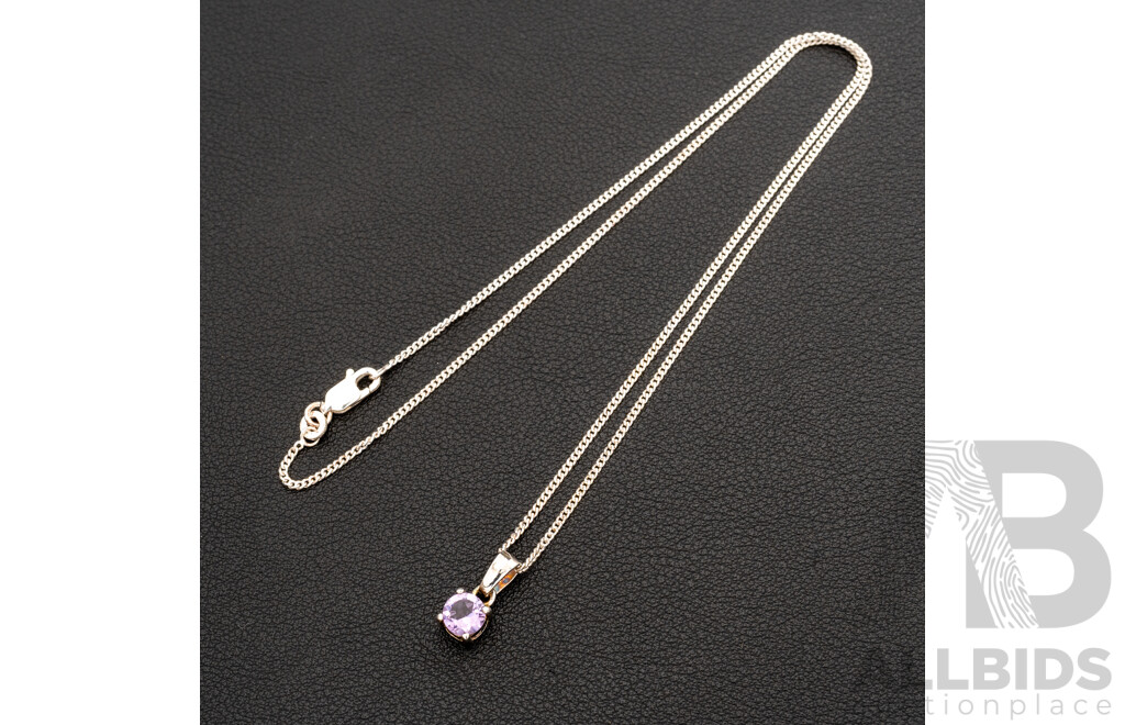 BRAND NEW - Sterling Silver Amethyst pendant & Necklace, 6mm, 45cm, 3.50 Grams
