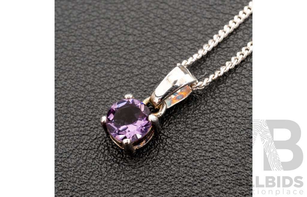 BRAND NEW - Sterling Silver Amethyst pendant & Necklace, 6mm, 45cm, 3.50 Grams