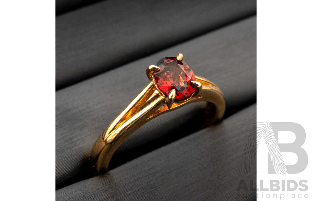 BRAND NEW - 9ct Yellow Gold Red Spinel Ring, Size N, 3.36 Grams